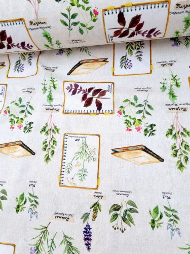 Zasłona zioła na beżu szer.130cm