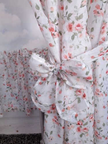 ZASŁONY + ZAZDROSTKA ETAMINA POMARAŃCZOWE KWIATKI