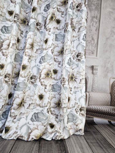 ZASŁONY KWIAT BRĄZ SZARY  DO 130-280CM