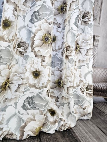 ZASŁONY KWIAT BRĄZ SZARY  DO 130-280CM