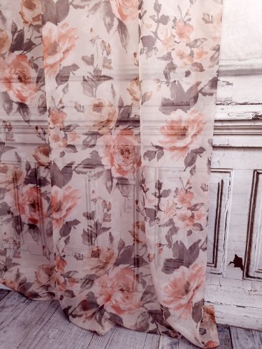 Firana etamina brązowe róże  szer.140cm