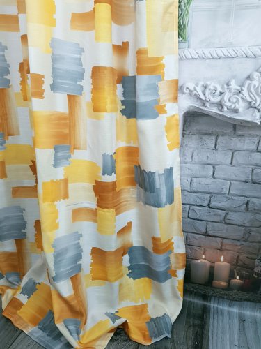 Zasłona nowoczesna wzór szaro żółty szer.140cm