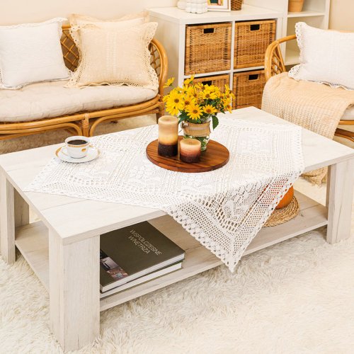 SERWETA OBRUS INKA BIEL KORONKA 85X85CM