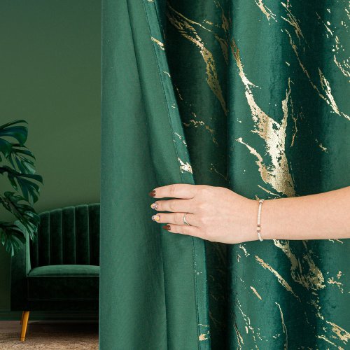 ZASŁONA MARMA NADRUK ZŁOTO /BUTELKOWA ZIELEŃ  DO 300CM