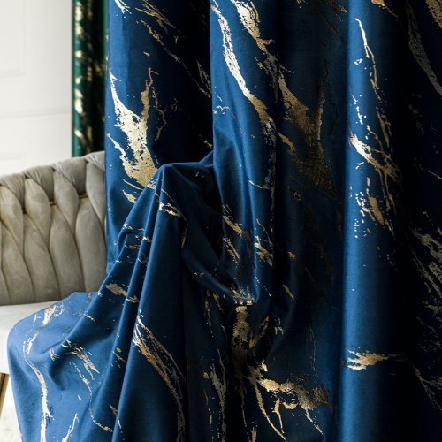 ZASŁONA MARMA NADRUK ZŁOTO /GRANATOWY  DO 300CM