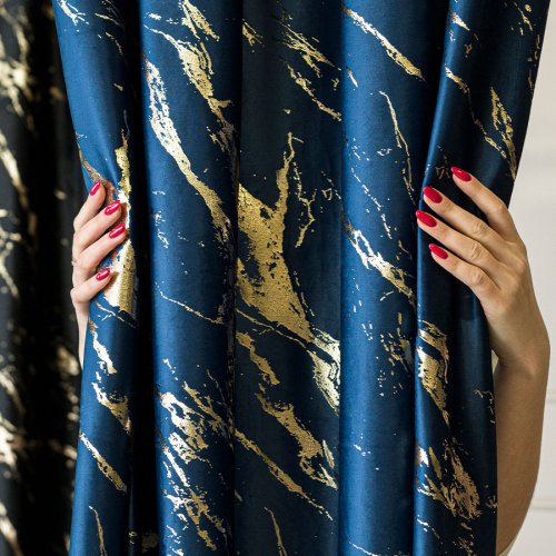 ZASŁONA MARMA NADRUK ZŁOTO /GRANATOWY  DO 300CM