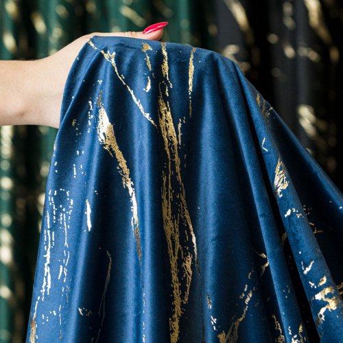 ZASŁONA MARMA NADRUK ZŁOTO /GRANATOWY  DO 300CM