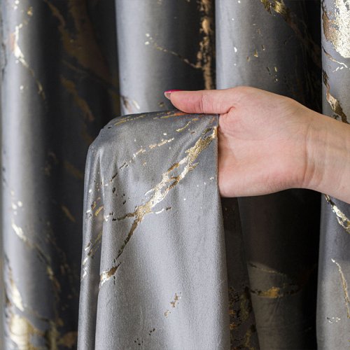 ZASŁONA MARMA NADRUK ZŁOTO J.SZARY  DO 300CM