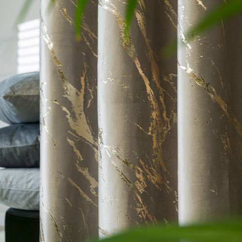 ZASŁONA MARMA NADRUK ZŁOTO /SZAROBEŻOWY  DO 300CM