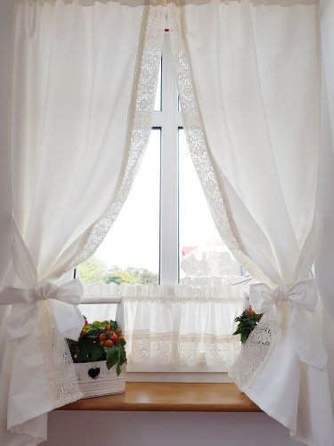 ZESTAW ZASŁON+ZAZDROSTKA  SHABBY CHIC MLECZNA BIEL