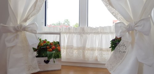 ZESTAW ZASŁON+ZAZDROSTKA  SHABBY CHIC MLECZNA BIEL