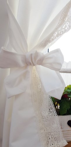 ZESTAW ZASŁON+ZAZDROSTKA  SHABBY CHIC MLECZNA BIEL
