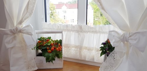 Zestaw zasłon+zazdrostka  shabby chic mleczna biel