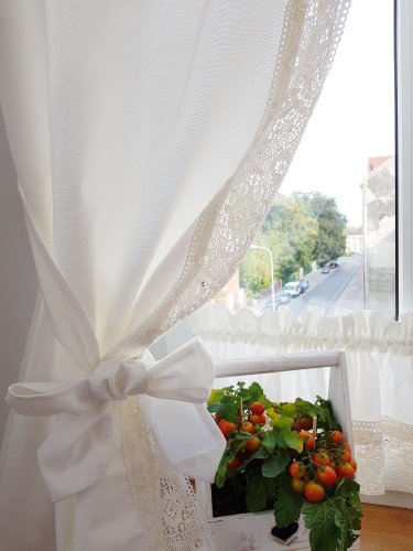 ZESTAW ZASŁON+ZAZDROSTKA  SHABBY CHIC MLECZNA BIEL