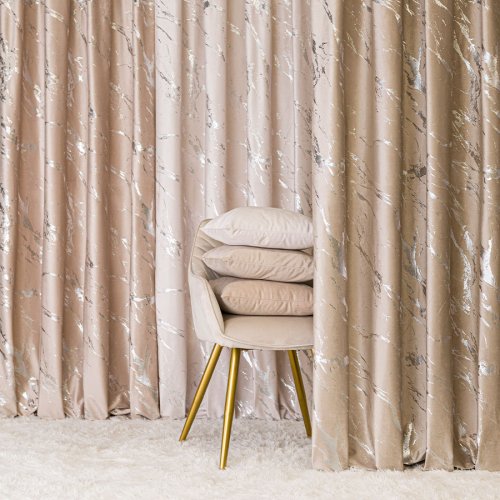 ZASŁONA MARMA NADRUK SREBRO/C. BEŻOWY DO 300CM