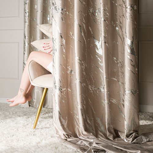 ZASŁONA MARMA NADRUK SREBRO/CIEMNY KREMOWY DO 300CM