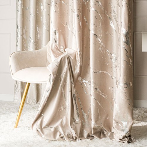 ZASŁONA MARMA NADRUK SREBRO/CIEMNY KREMOWY DO 300CM