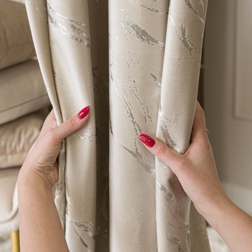 ZASŁONA MARMA NADRUK SREBRO/JASNY KREMOWY DO 300CM