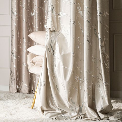 ZASŁONA MARMA NADRUK SREBRO/JASNY KREMOWY DO 300CM