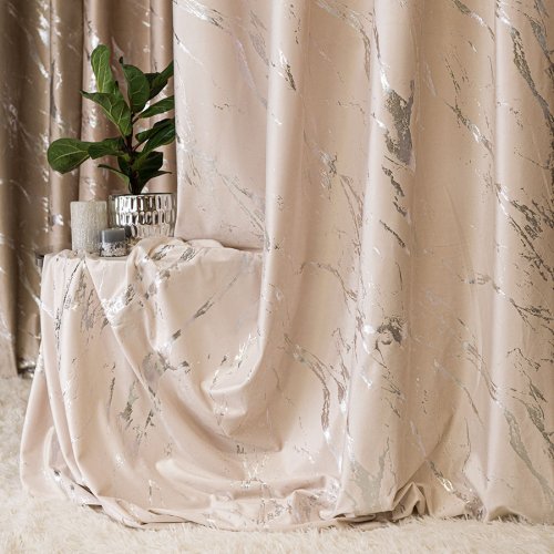 Zasłona marma nadruk srebro/kremowy do 300cm