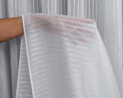 Firana jodełka linie pion tło biel-srebro oł. 300cm