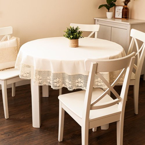 OBRUS RACHELA ECRU/KREM KORONKA OKRĄGŁY