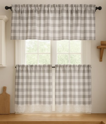 Zestaw lambrekin + zazdrostka beż brąz krata rustyka