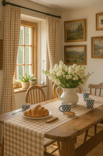 Zasłona beż-brąz krata obustronna szer.130cm