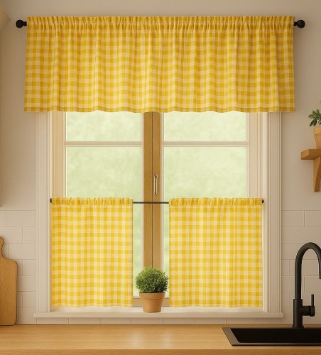 Zestaw lambrekin + zazdrostka żółta krata rustyka