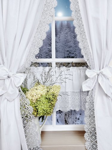 Zestaw zasłon+zazdrostka gipiura shabby chic