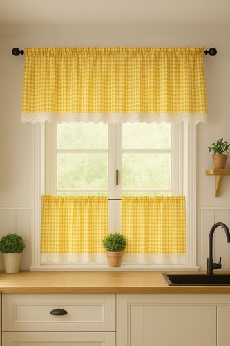 ZESTAW LAMBREKIN + ZAZDROSTKA ŻÓŁTA KRATA RUSTYKA KORONKA