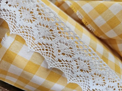ZESTAW LAMBREKIN + ZAZDROSTKA ŻÓŁTA KRATA RUSTYKA KORONKA