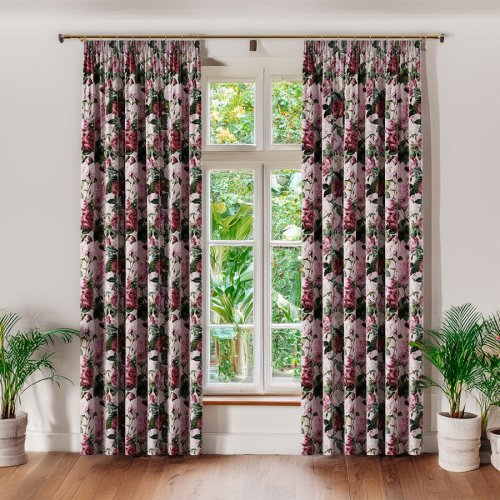 Zasłona velvet  roses szare róż tło szer.150cm