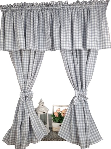 KOMPLET LAMBREKIN + ZASŁONY SZARA KRATA