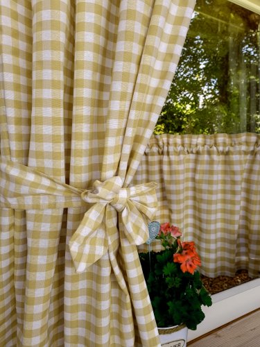 ZAKOSTYL ZASŁONY + ZAZDROSTKA KRATKA BRĄZ KORONKA