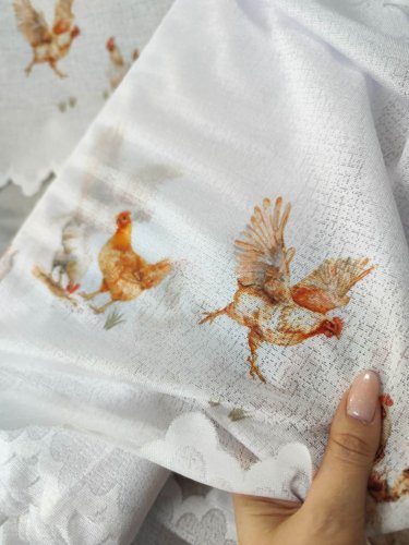 ZAZDROSTKA ŻAKARD KURY 50CM/70CM  (cena za 0,50mb)