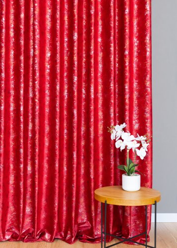Zasłona velvet czerwony glamour przecierane złoto srebro