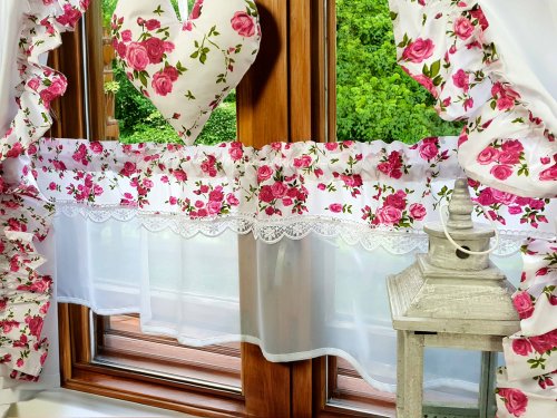ZESTAW ZASŁON+ZAZDROSTKA SHABBY CHIC FALBANKA