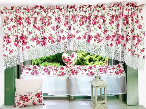 Zestaw lambrekin + zazdrostka shabby chic różyczki