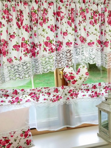 ZESTAW LAMBREKIN + ZAZDROSTKA SHABBY CHIC RÓŻYCZKI