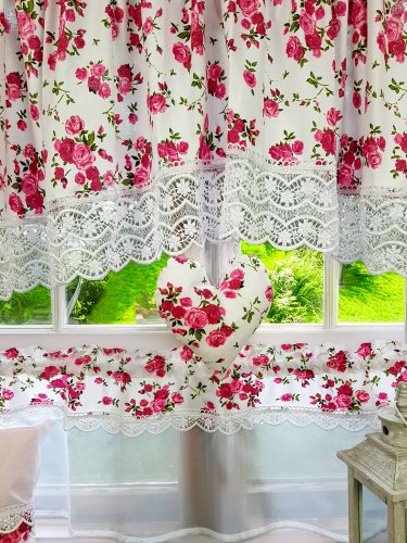 ZESTAW LAMBREKIN + ZAZDROSTKA SHABBY CHIC RÓŻYCZKI