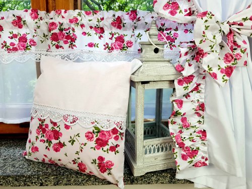 ZESTAW ZASŁON+ZAZDROSTKA SHABBY CHIC FALBANKA