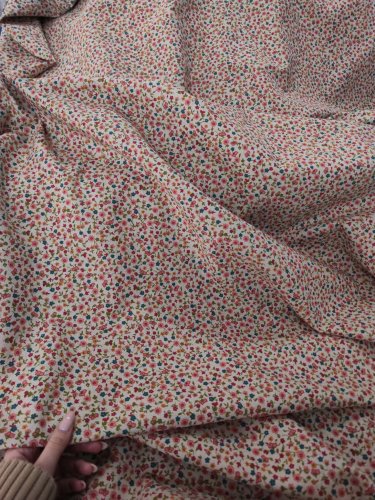 TKANINA NATURALNY SPLOT KWIATUSZKI NA SZARYM BEŻU 140CM HISZPAŃSKA