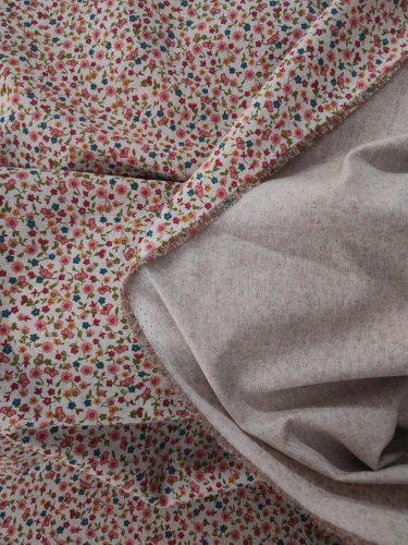 TKANINA NATURALNY SPLOT KWIATUSZKI NA SZARYM BEŻU 140CM HISZPAŃSKA