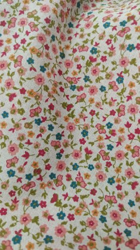 TKANINA NATURALNY SPLOT KWIATUSZKI NA SZARYM BEŻU 140CM HISZPAŃSKA