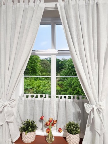 ZAKOSTYL ZASŁONY + ZAZDROSTKA BIAŁE SPLOT LEN SZELKI