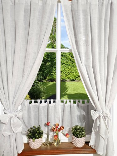 ZAKOSTYL ZASŁONY + ZAZDROSTKA BIAŁE SPLOT LEN SZELKI