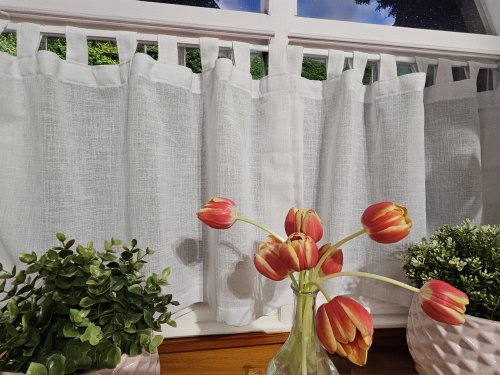 ZAKOSTYL ZASŁONY + ZAZDROSTKA BIAŁE SPLOT LEN SZELKI