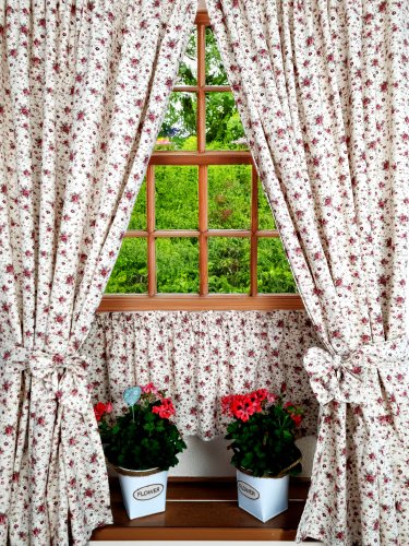 Zestaw zasłon+zazdrostka krem małe róże prowansja