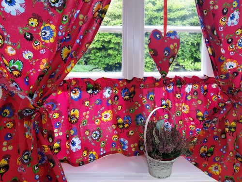 Komplet do kuchni folk koguty malinowe